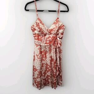 BCBGMAXAZRIA Silk Chiffon Dress Mini Cream Pink Abstract Ruffle Sz 8 Y2K Fairy